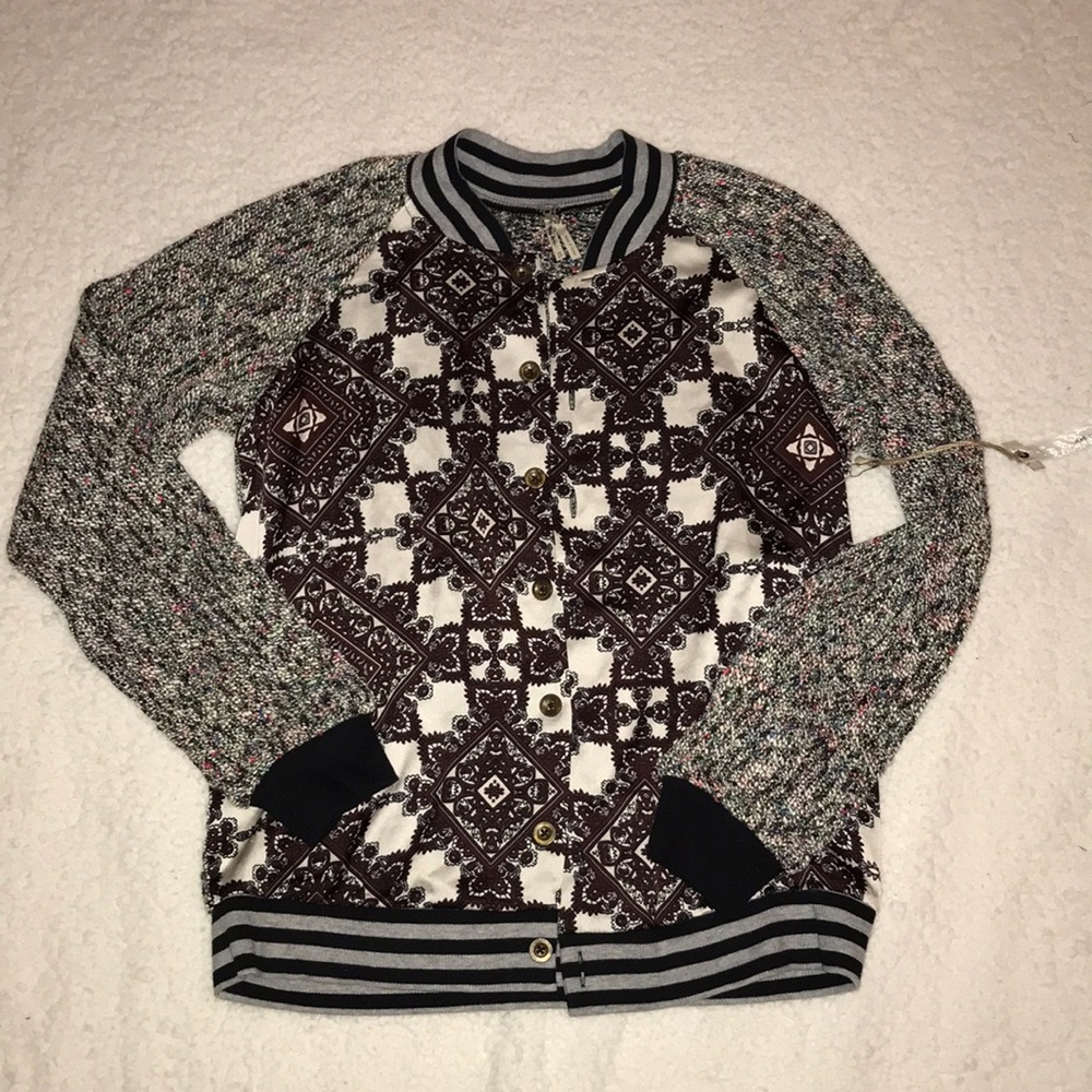 BKE by Gimmicks multi print bomber cardigan